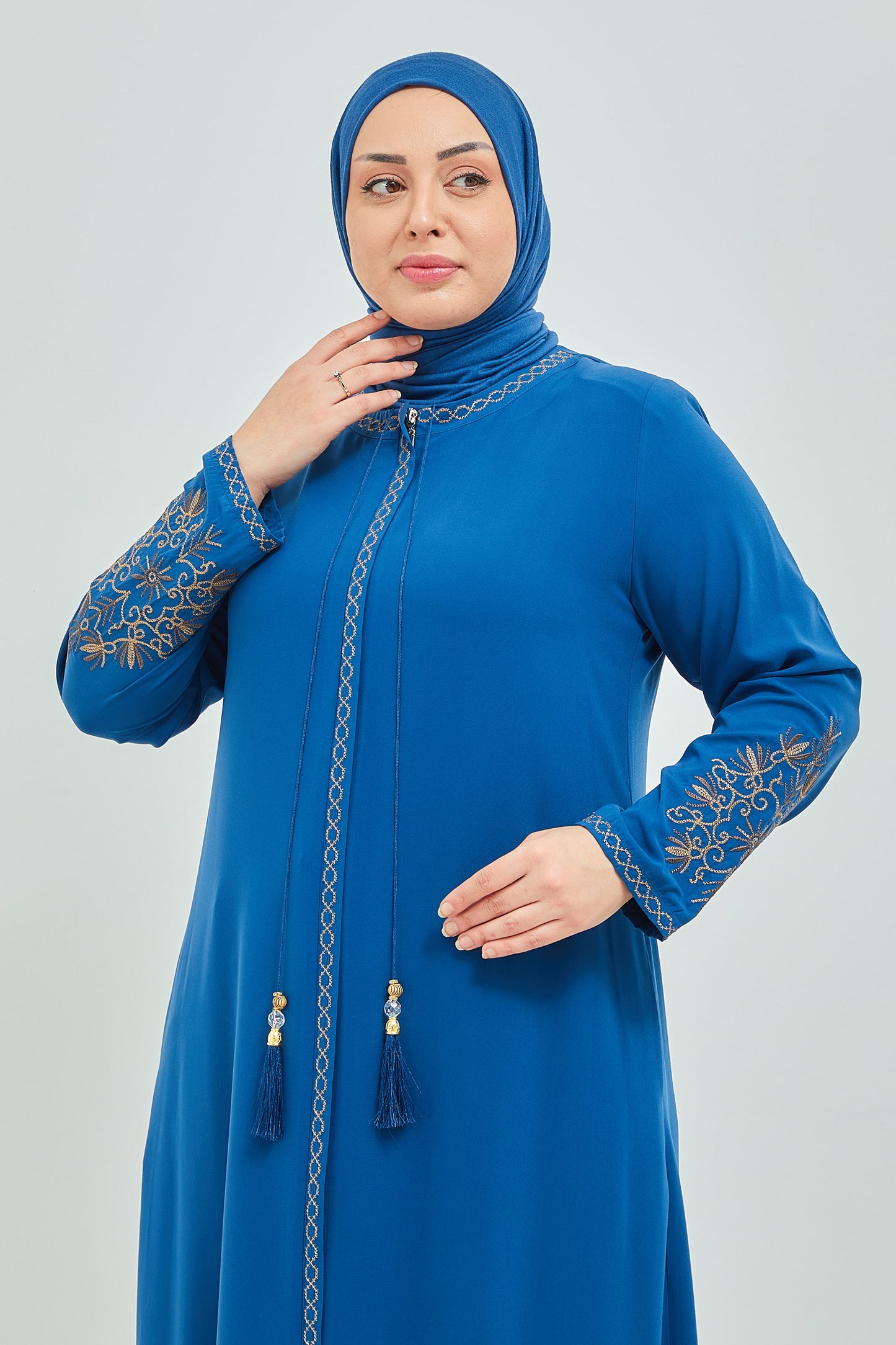 ABAYA İndigo avec broderie grande taille | 2002-2-6