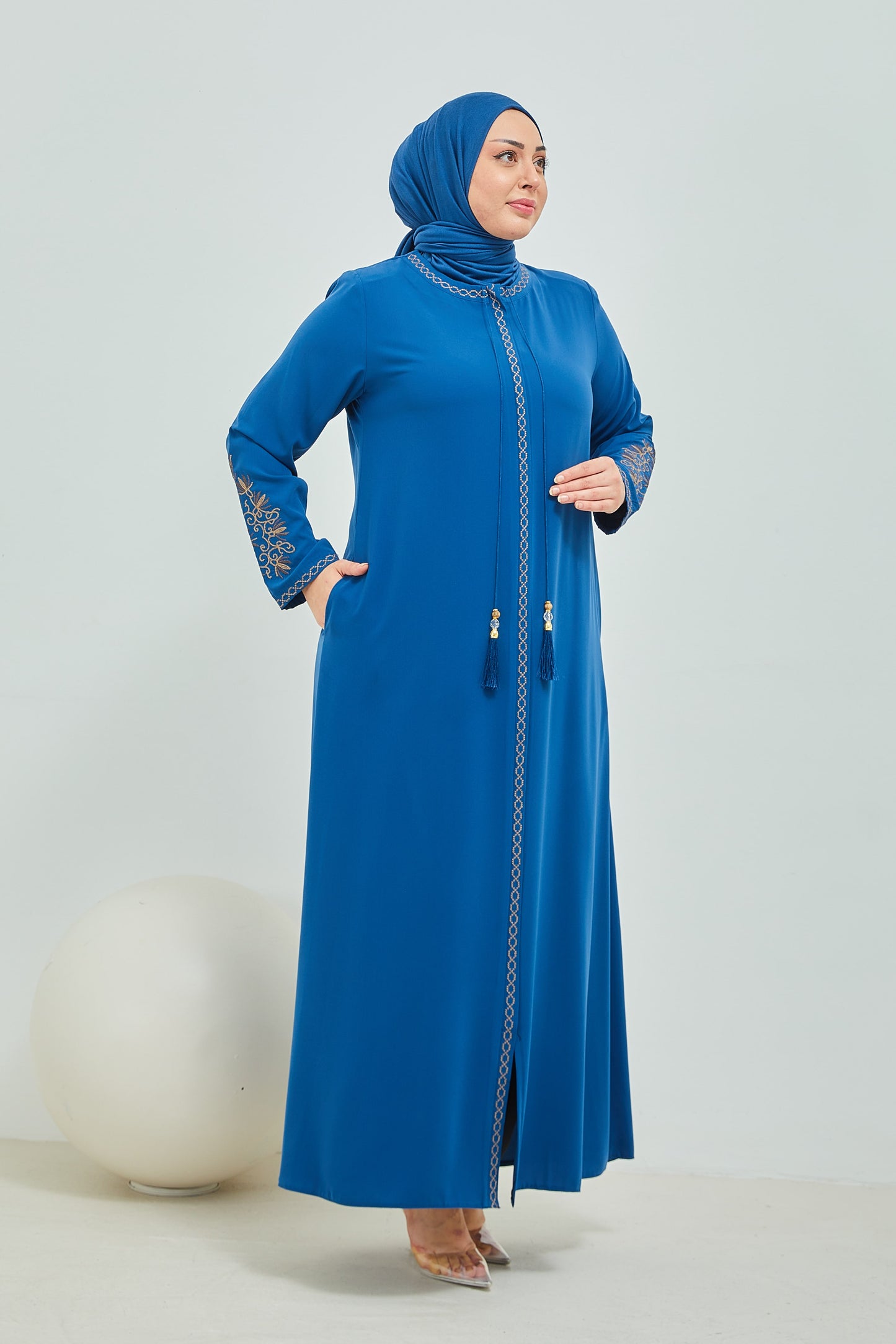 ABAYA İndigo avec broderie grande taille | 2002-2-6