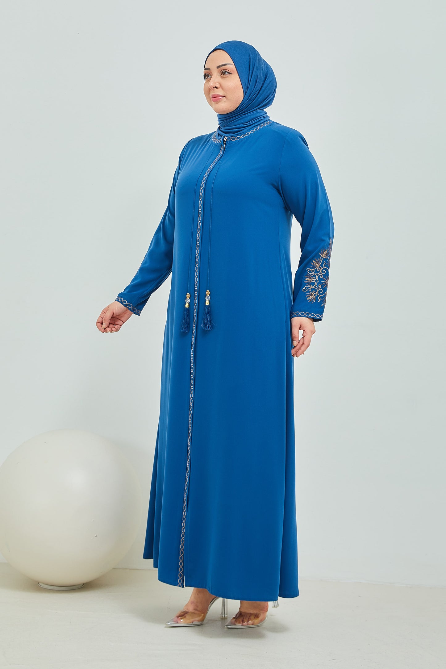 ABAYA İndigo avec broderie grande taille | 2002-2-6