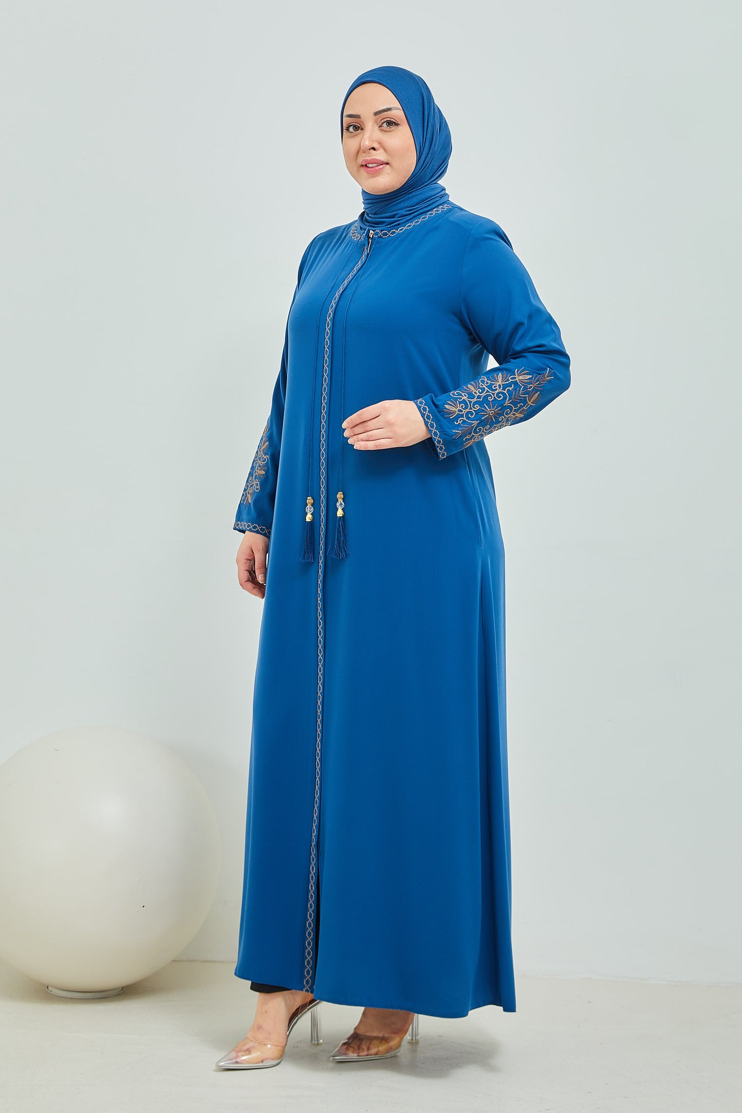 ABAYA İndigo avec broderie grande taille | 2002-2-6