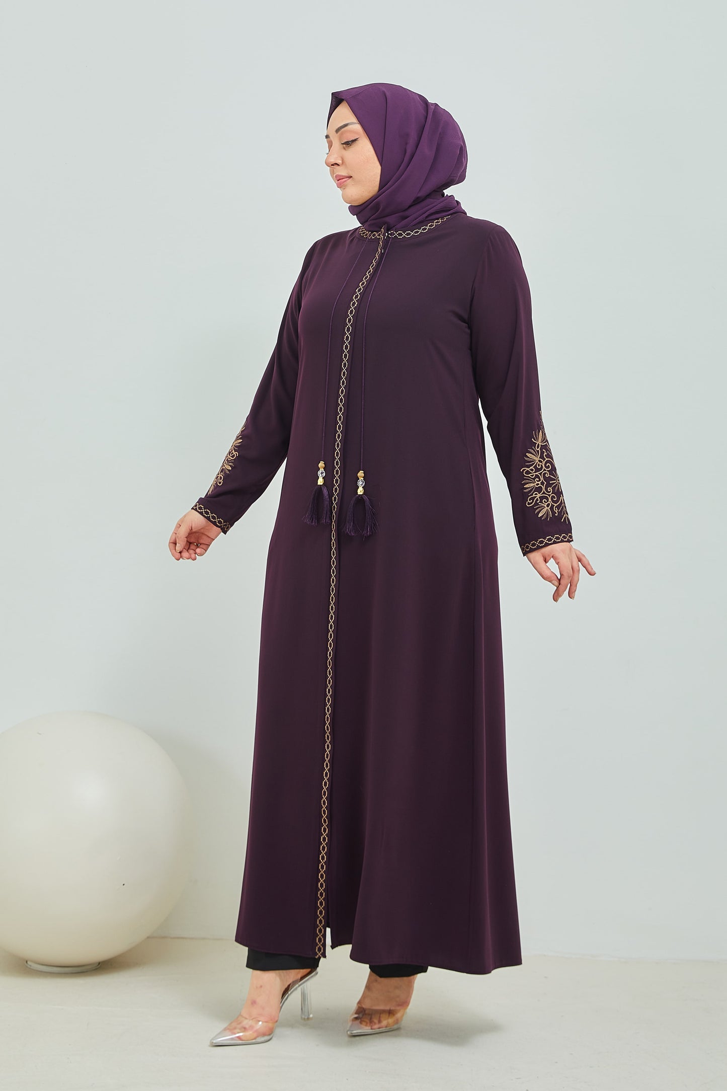 ABAYA mauve avec broderie grande taille | 20002-2-8