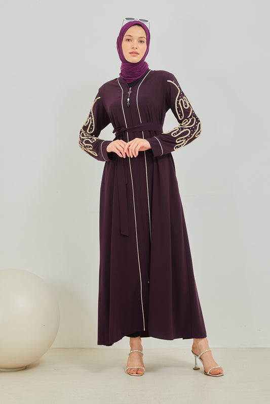 Abaya Noir | avec détail de bande 2067-6-8