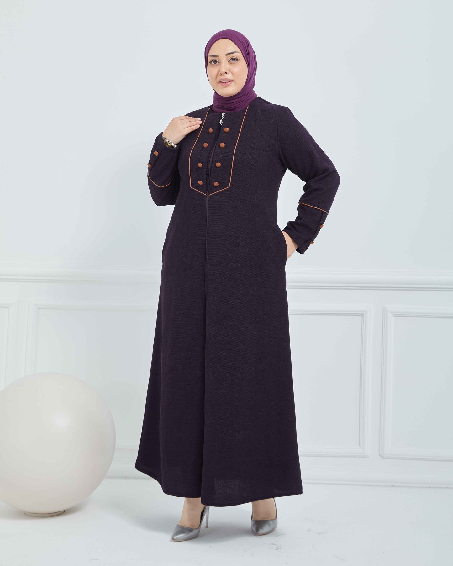 Büyük Beden Kışlık Ferace Mürdüm | K208528