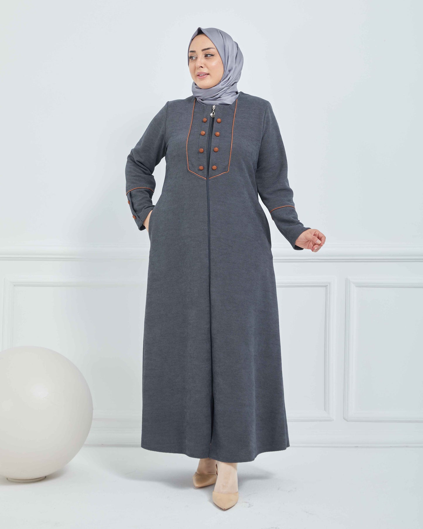Büyük Beden Kışlık Ferace Gri | K2085224