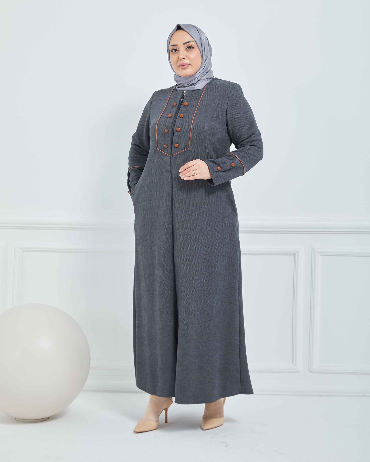 Büyük Beden Kışlık Ferace Gri | K2085224