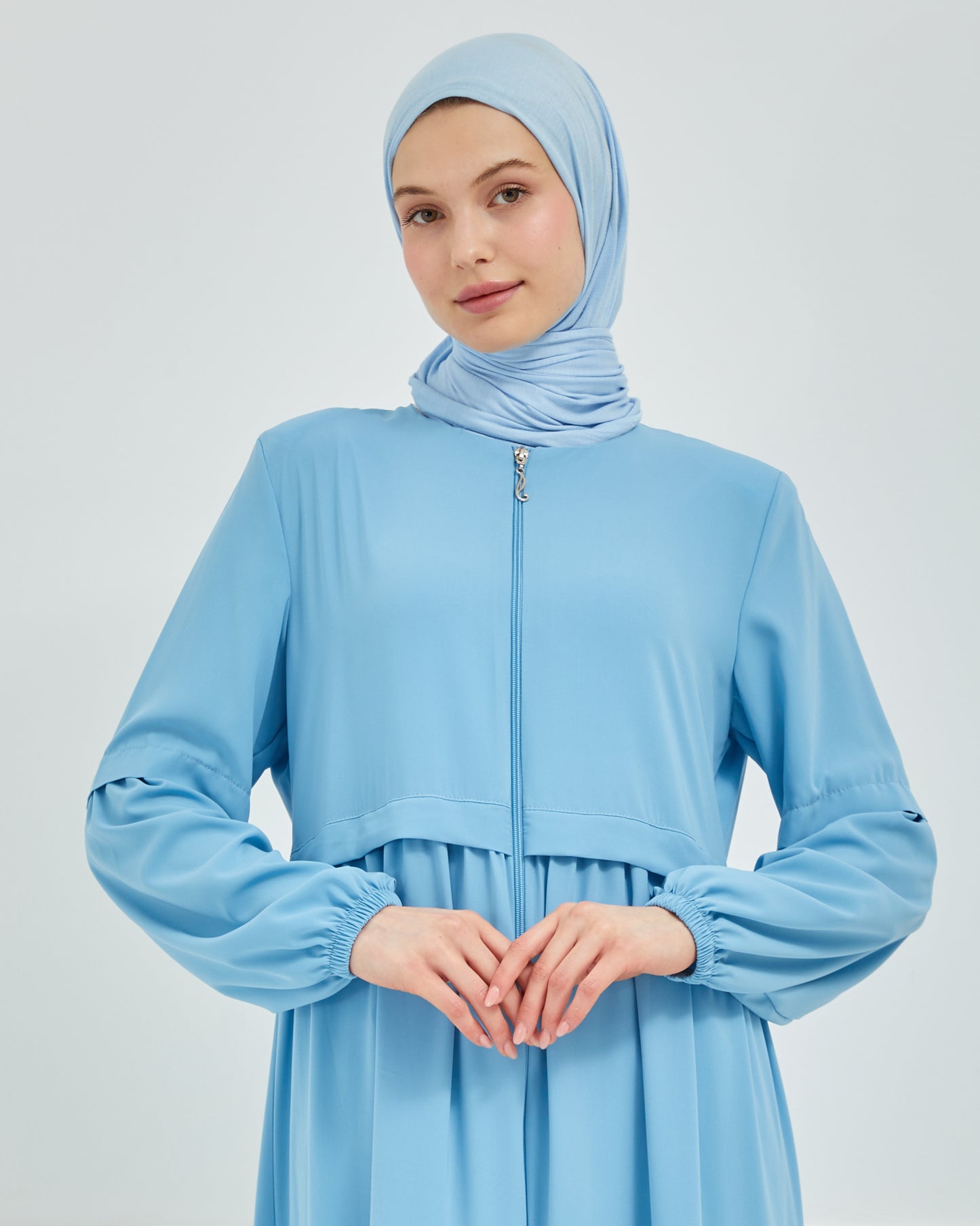 Kat Detaylı Bol Kesim Ferace Bebe Mavisi| 206831