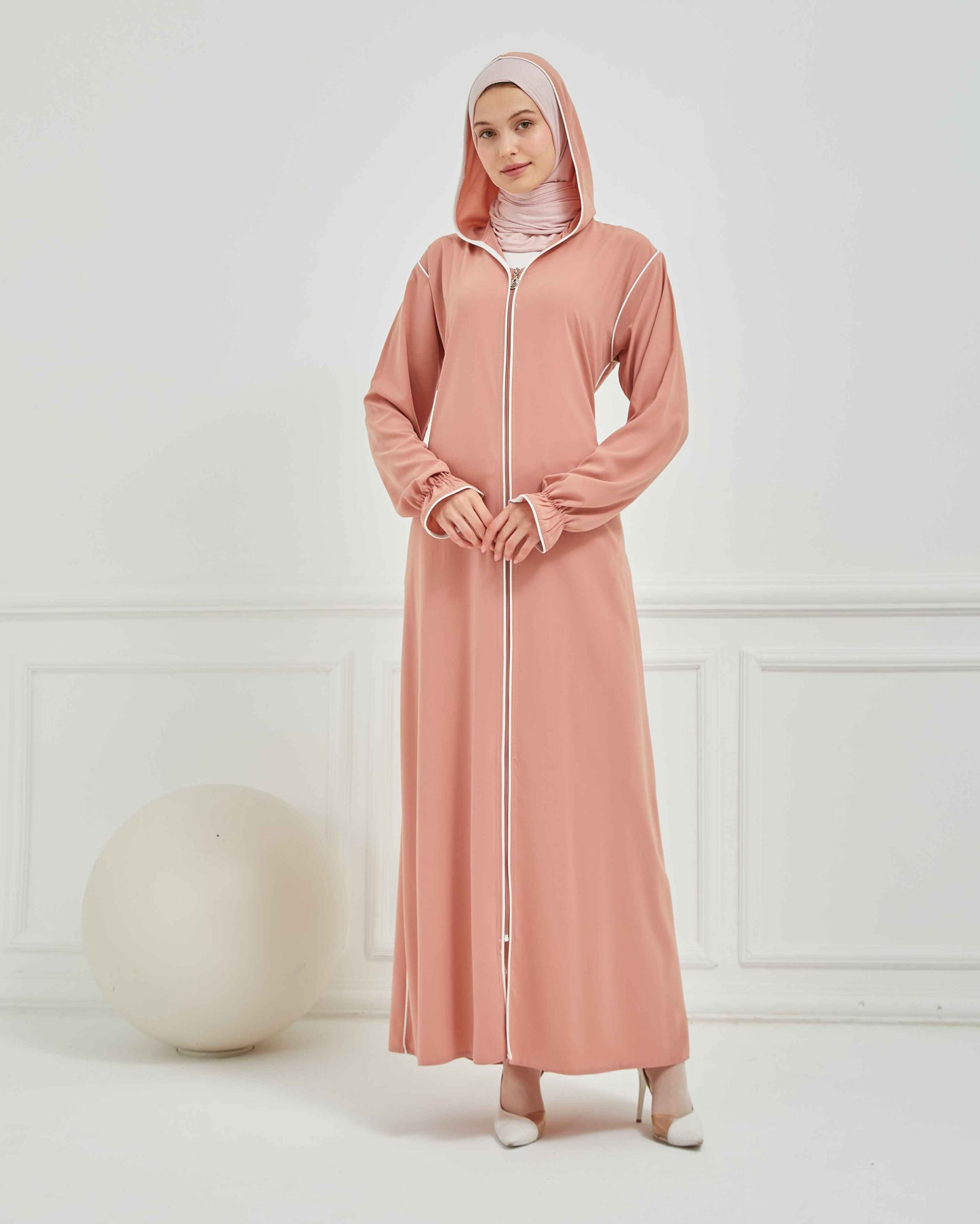 Kapşonlu ve Biyeli Ferace Pembe | 20953