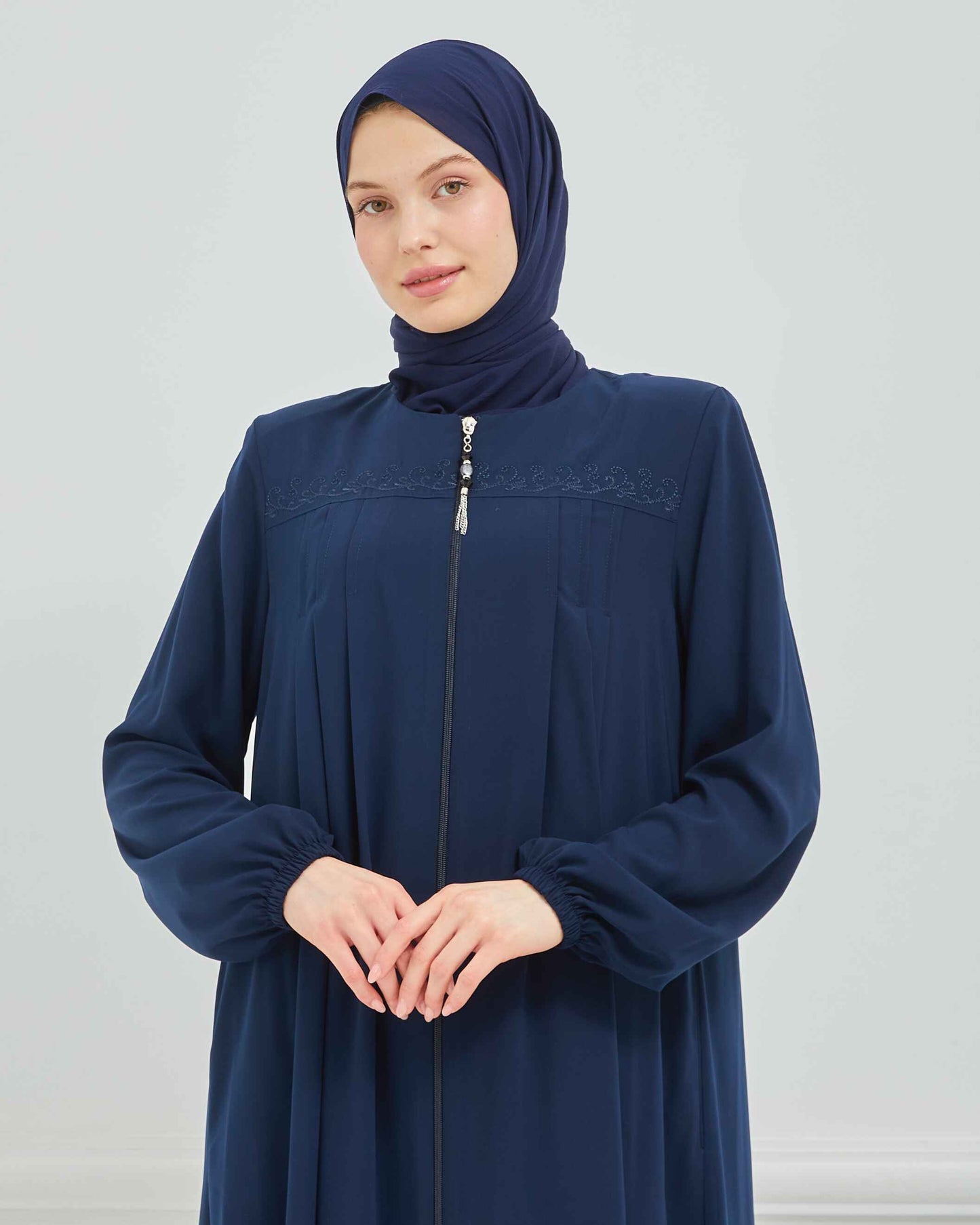 Nakışlı Pileli Ferace Lacivert | 2105-5