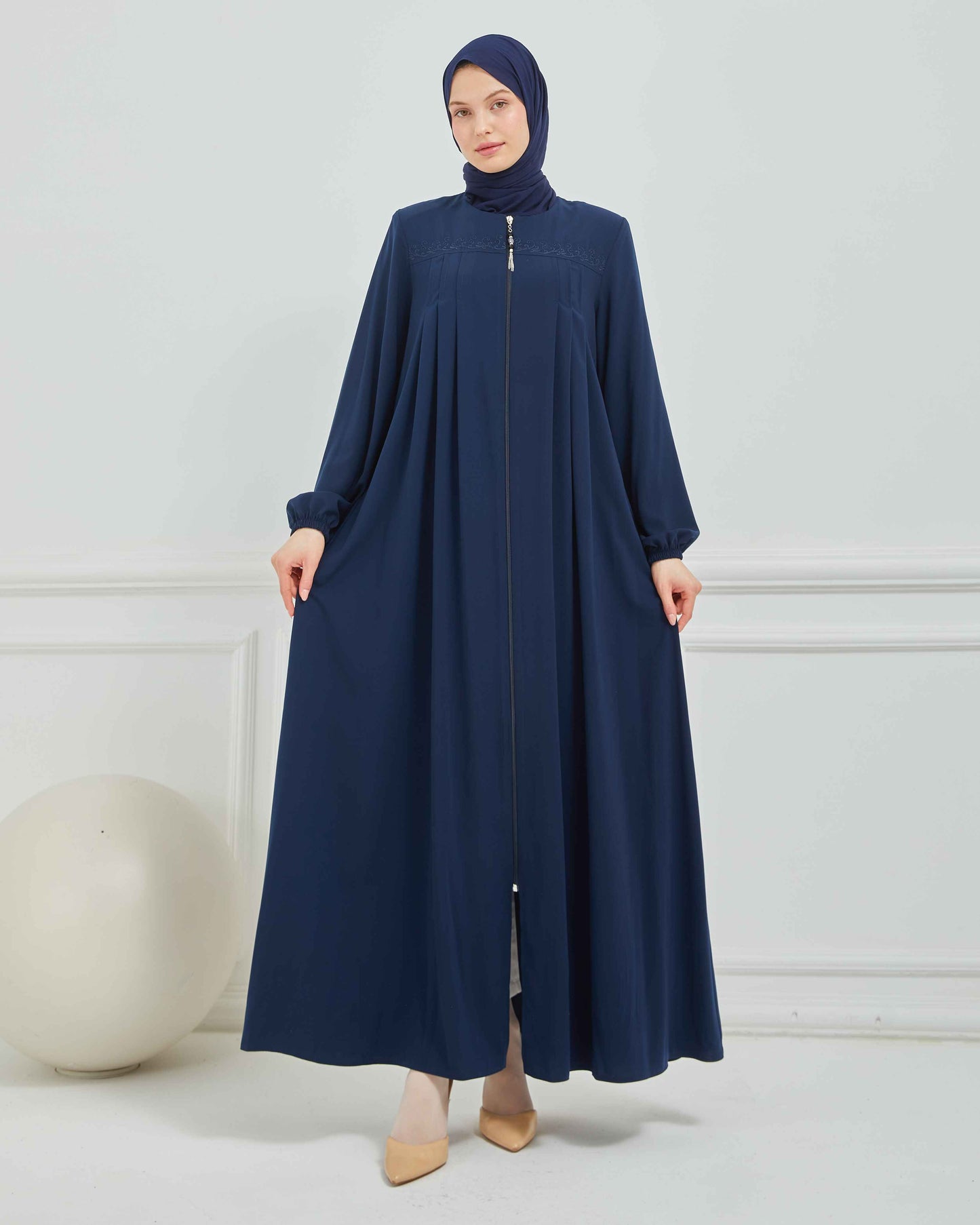Nakışlı Pileli Ferace Lacivert | 2105-5