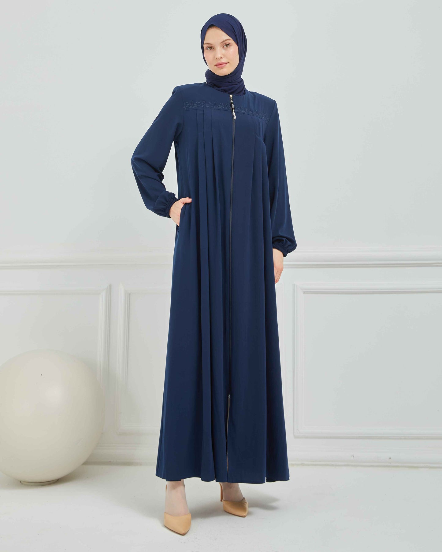 Nakışlı Pileli Ferace Lacivert | 2105-5