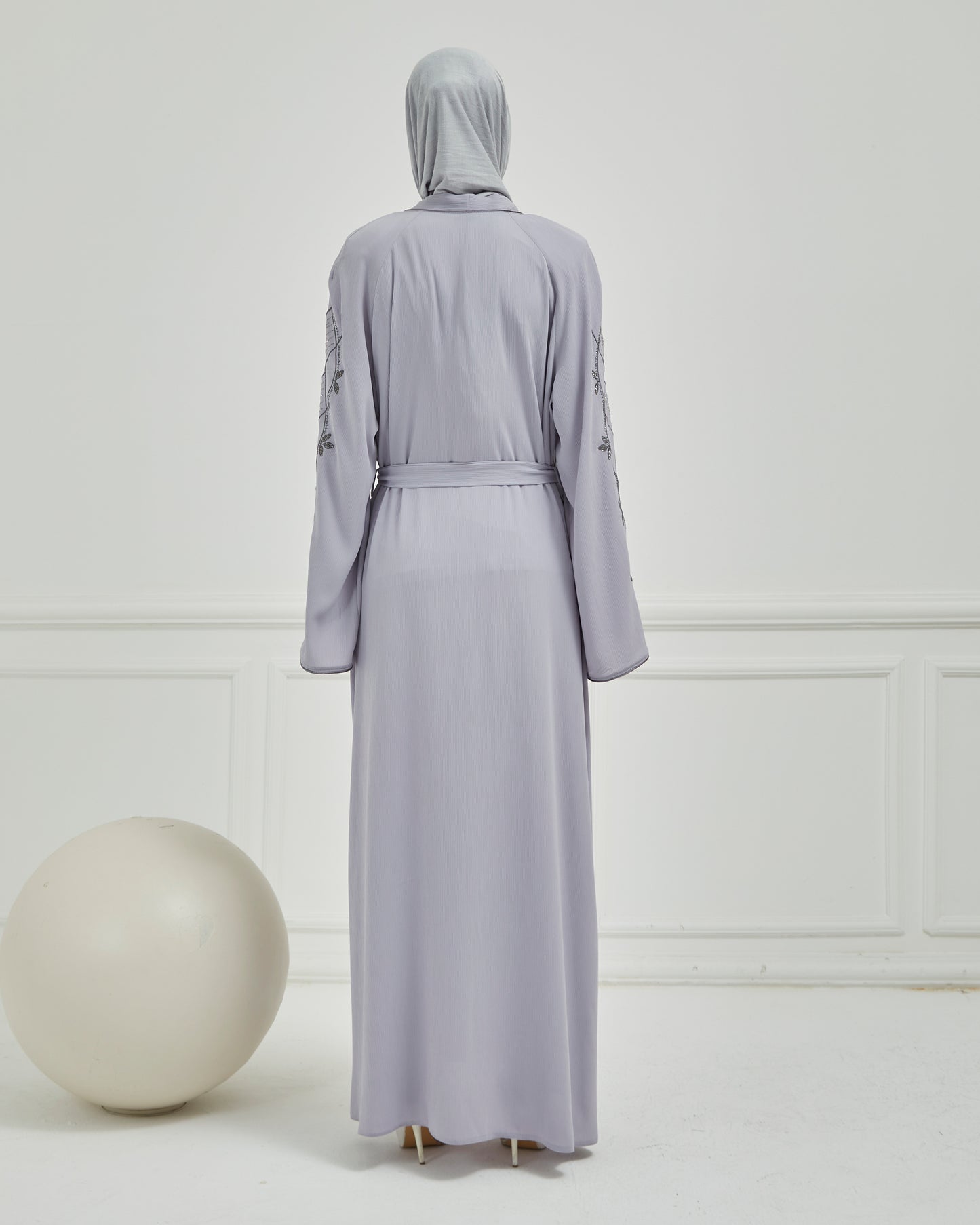 Omzu Nakışlı Abaya Ferace Gri | 1200624