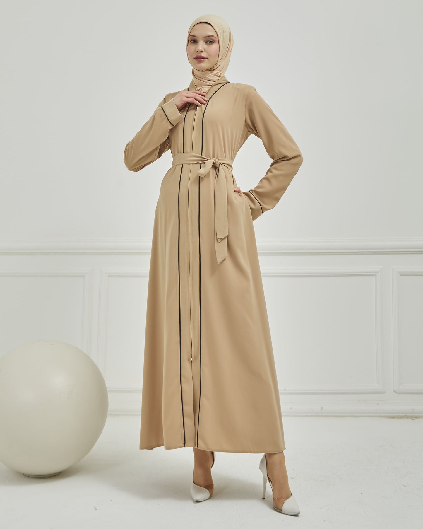 Biye Detaylı Abaya Ferace Vizon | 2067023