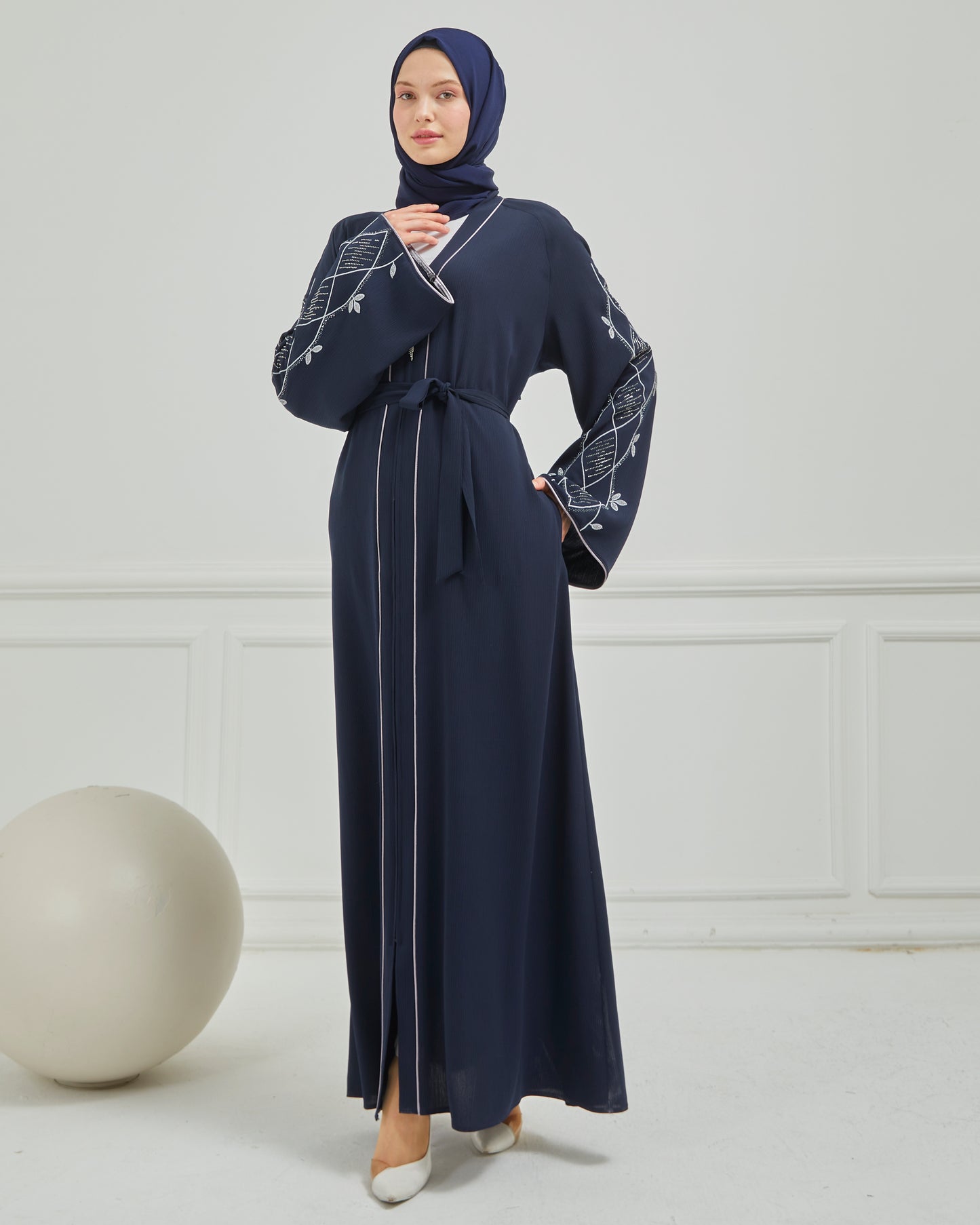 Omzu Nakışlı Abaya Ferace Lacivert | 120065