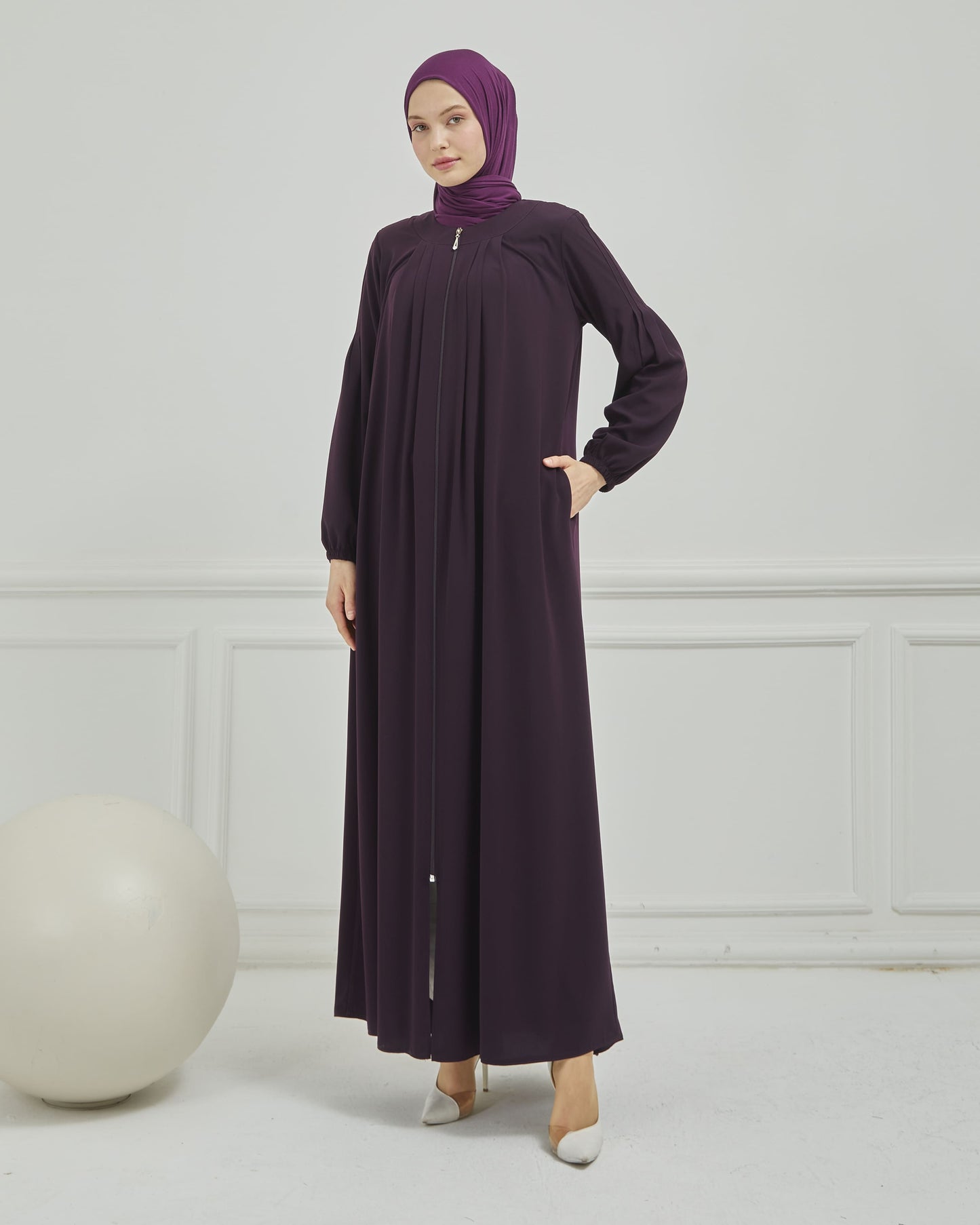 Önü Pileli Sade Ferace Mürdüm | 21048