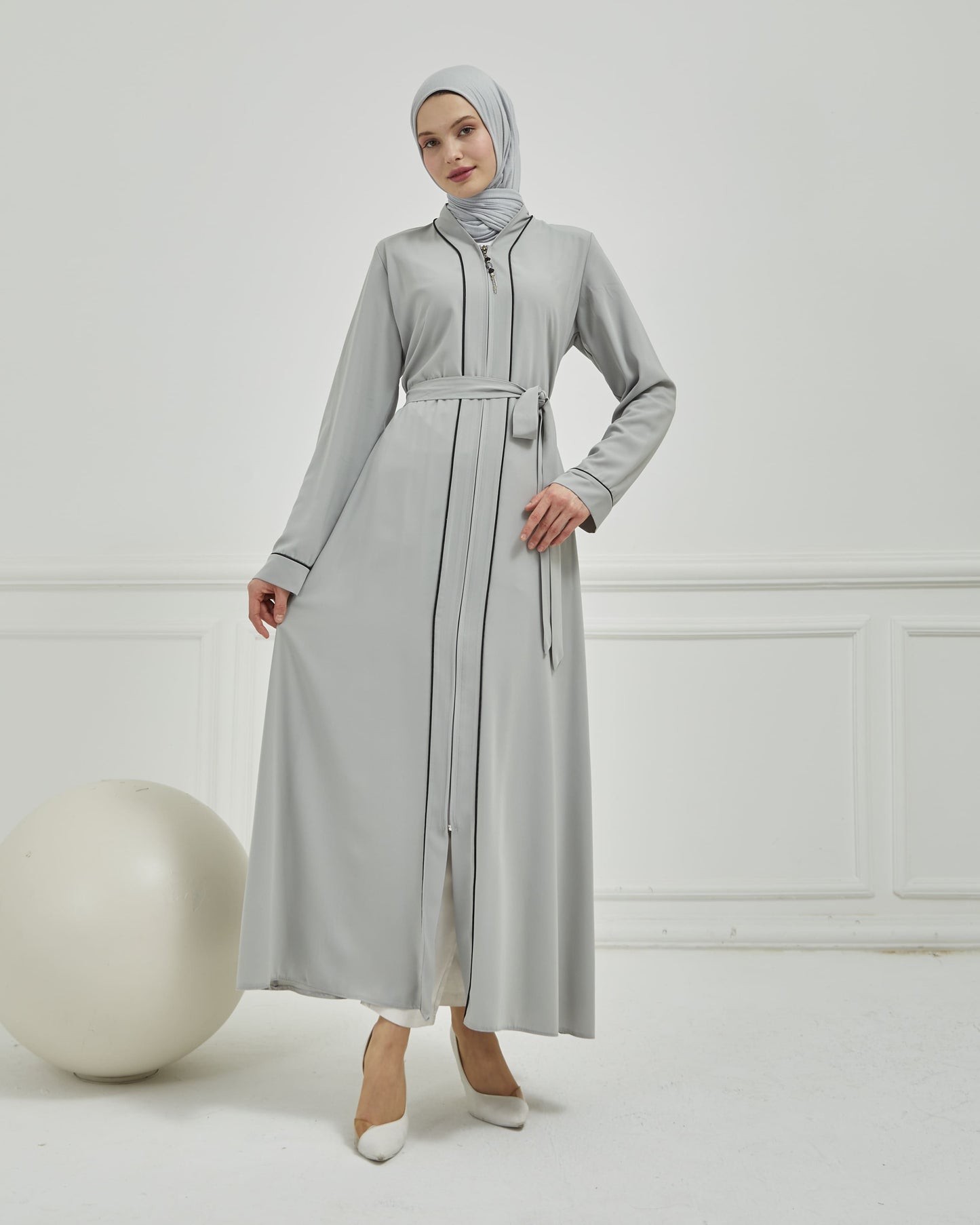 Biye Detaylı Abaya Ferace Gri | 2067024