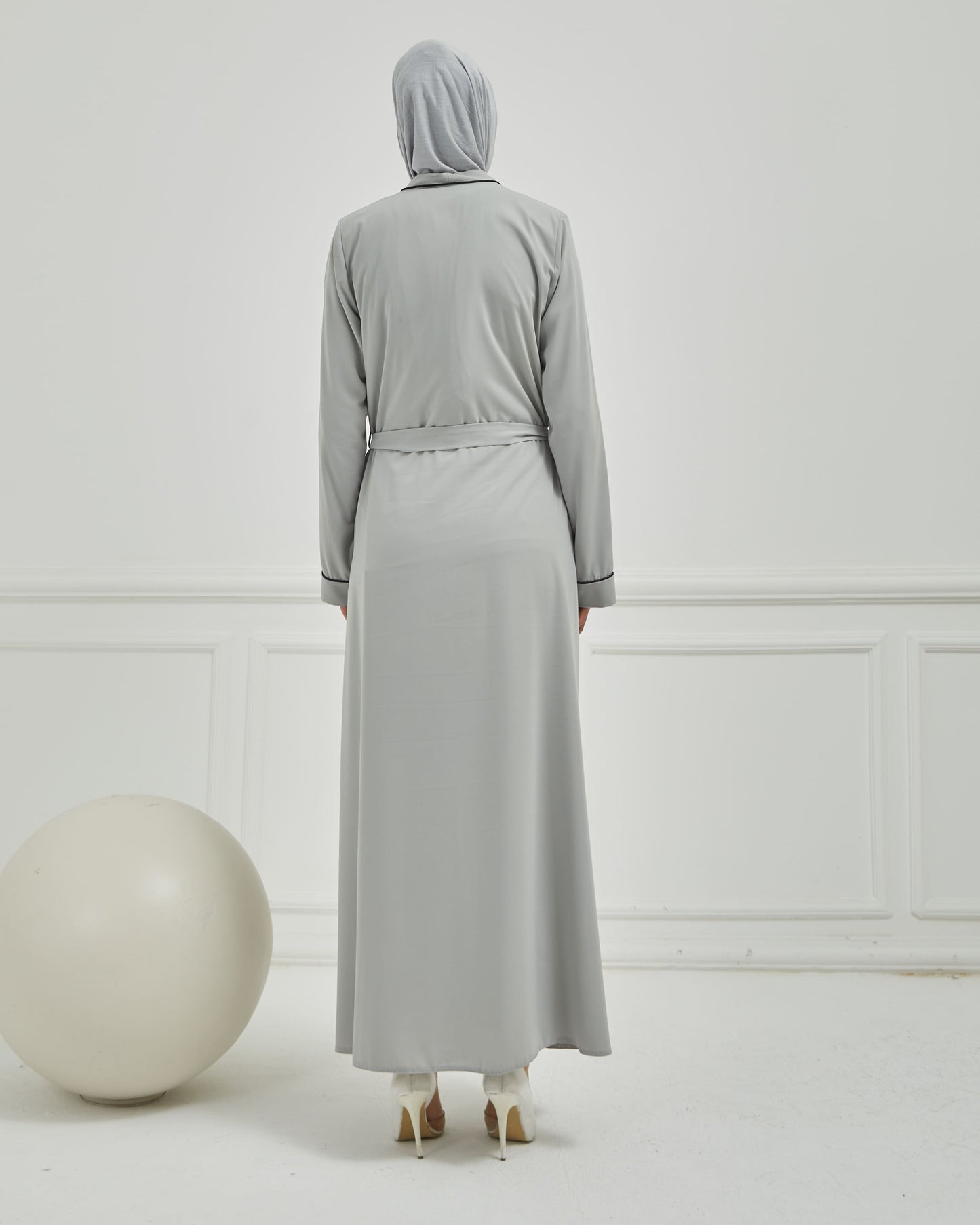 Biye Detaylı Abaya Ferace Gri | 2067024