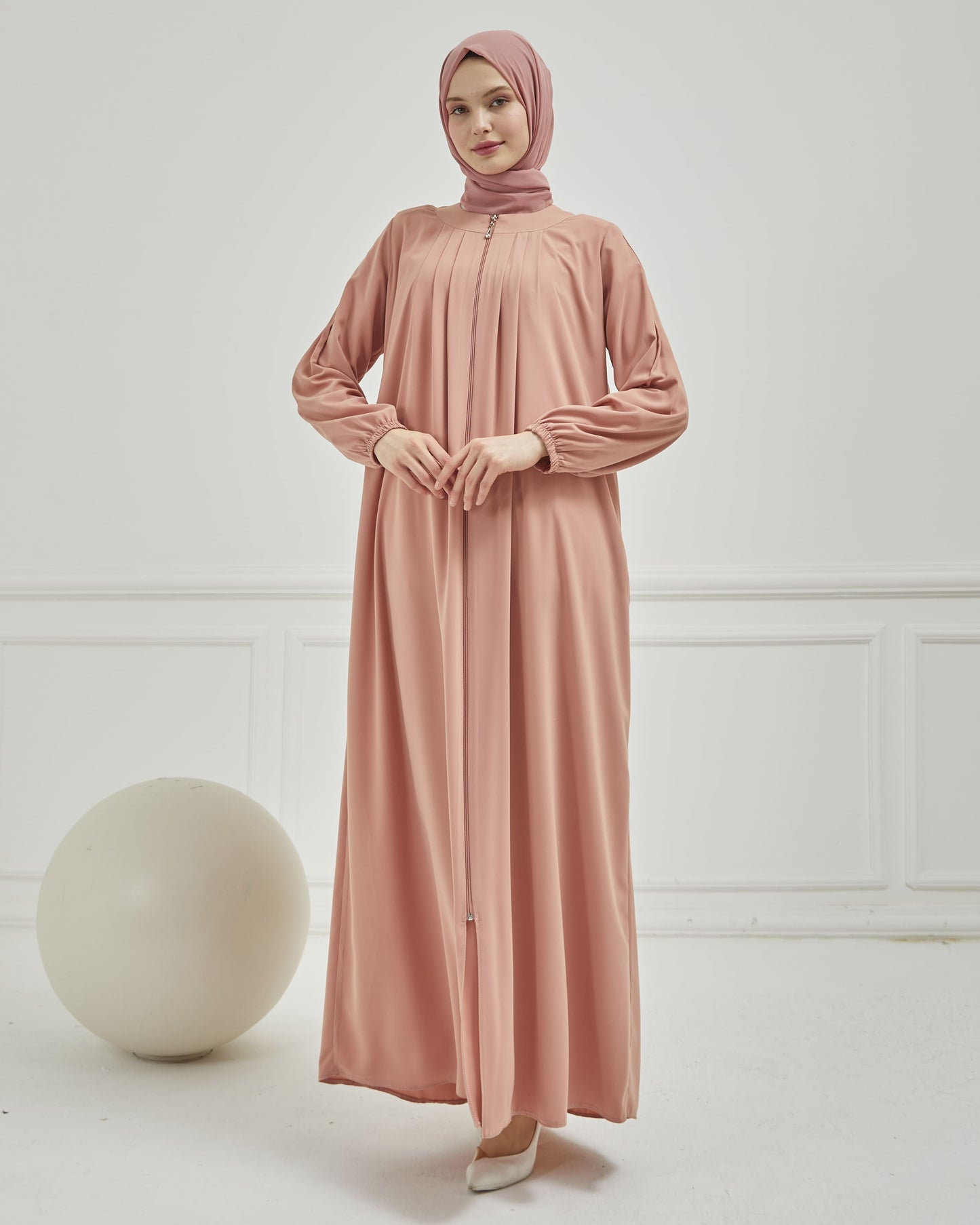 Önü Pileli Sade Ferace Pembe | 21043