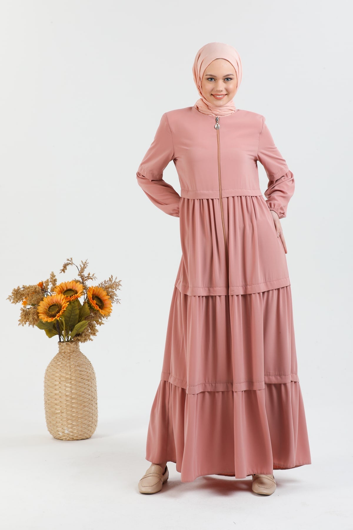 Kat Detaylı Bol Kesim Ferace Pembe | 20683