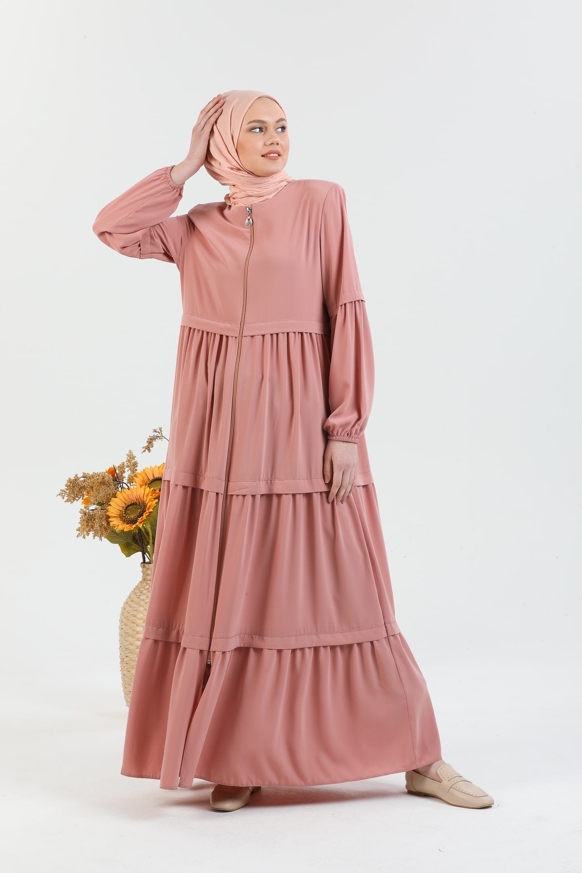 Kat Detaylı Bol Kesim Ferace Pembe | 20683