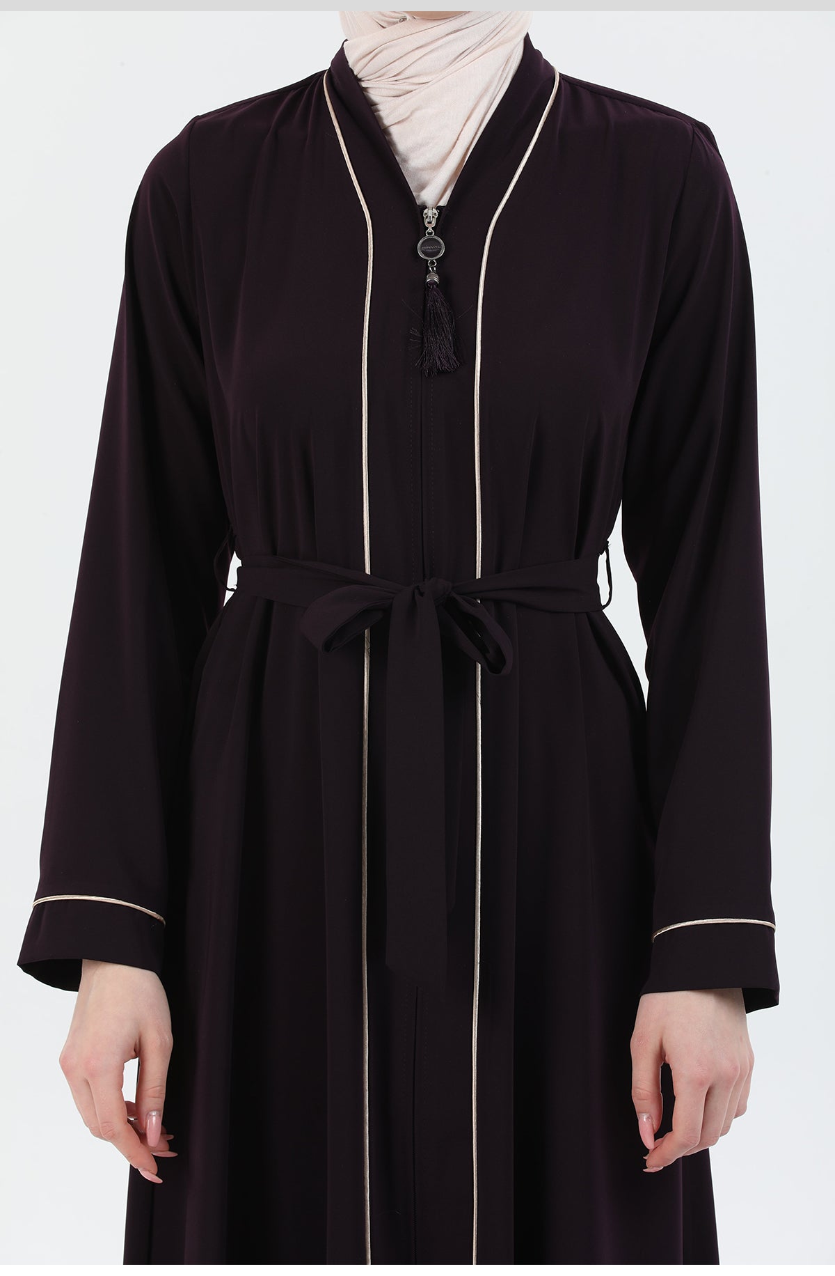 Abaya Kaki avec détail Passepoil | 2067-0-9