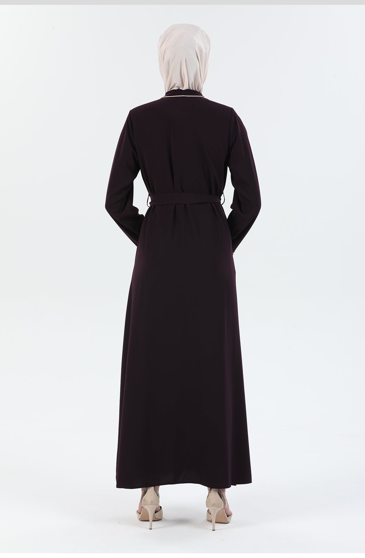 Abaya Kaki avec détail Passepoil | 2067-0-9