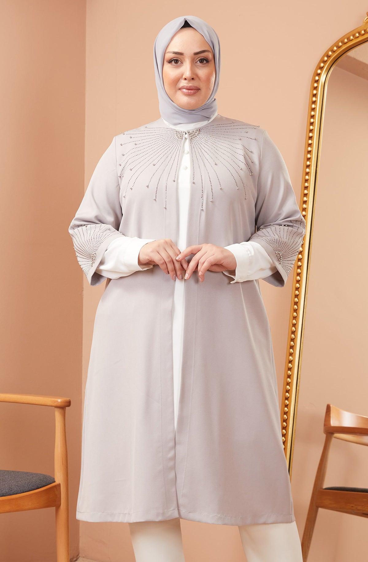 Robe en mousseline grande taille avec pierres bordeaux | 8013-2-7