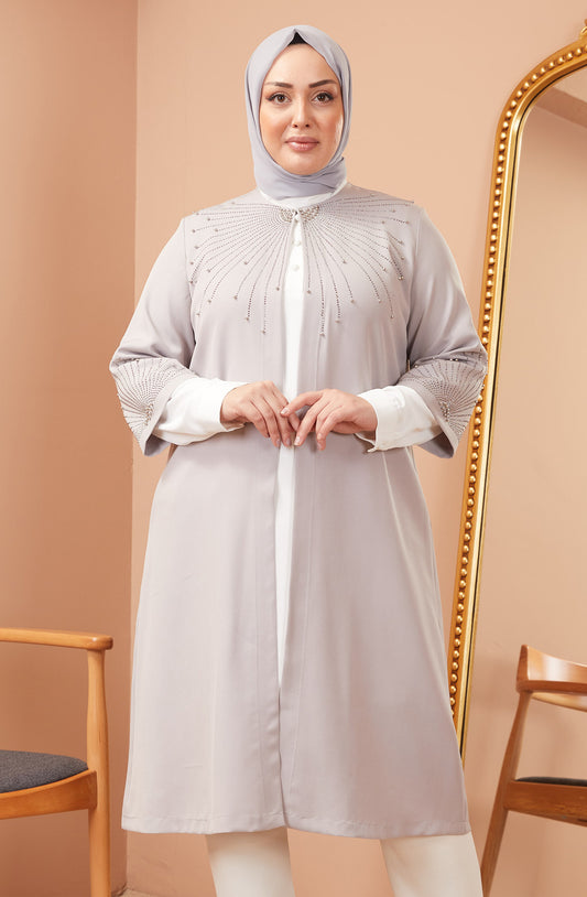 Robe en mousseline grande taille avec pierres bordeaux | 8013-2-7