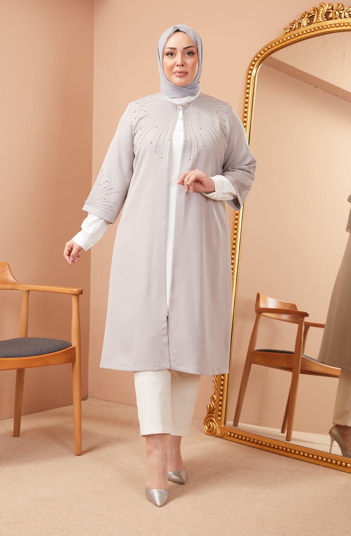 Robe en mousseline grande taille avec pierres bordeaux | 8013-2-7