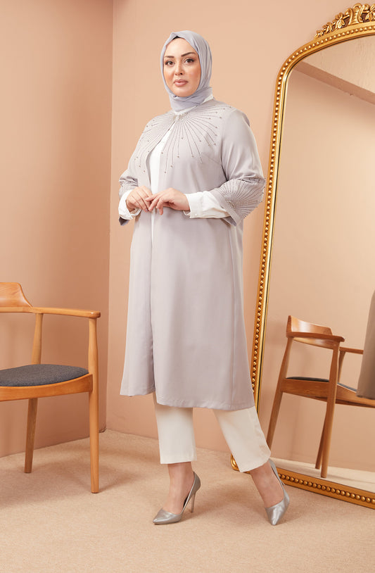 Robe en mousseline grande taille avec pierres bordeaux | 8013-2-7