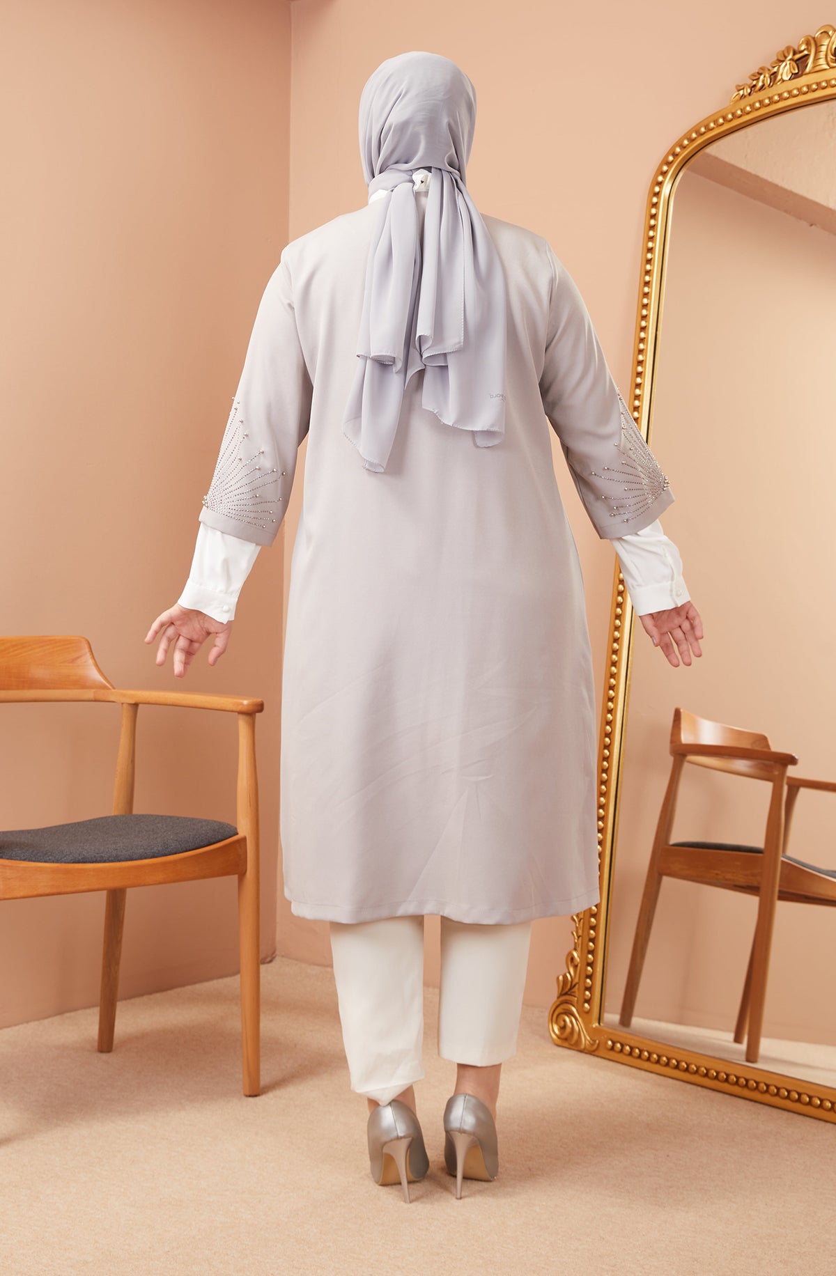 Robe en mousseline grande taille avec pierres bordeaux | 8013-2-7