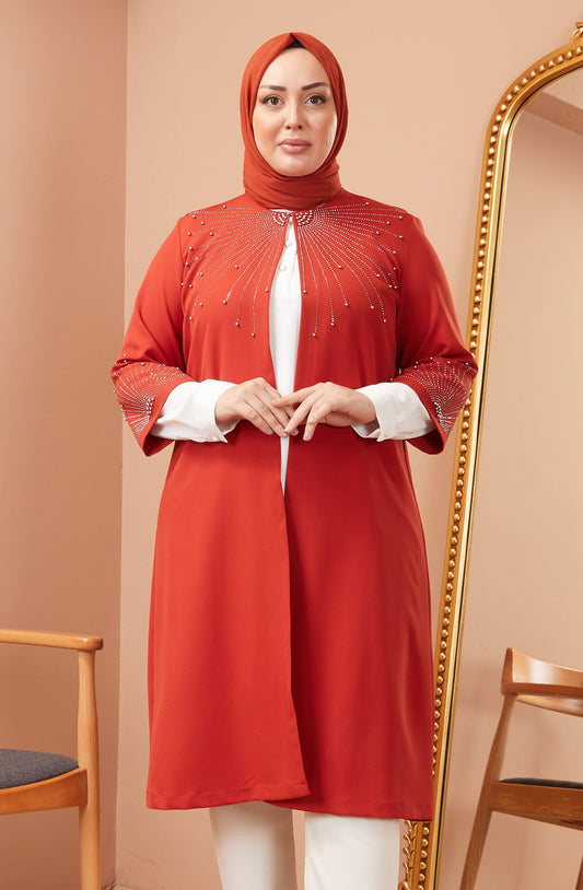Robe en mousseline grande taille avec pierres bordeaux | 8013-2-7