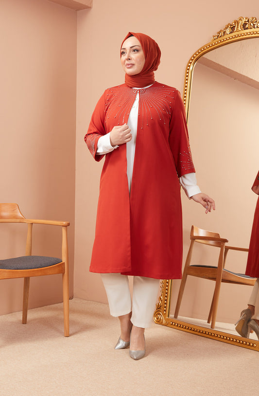 Robe en mousseline grande taille avec pierres bordeaux | 8013-2-7