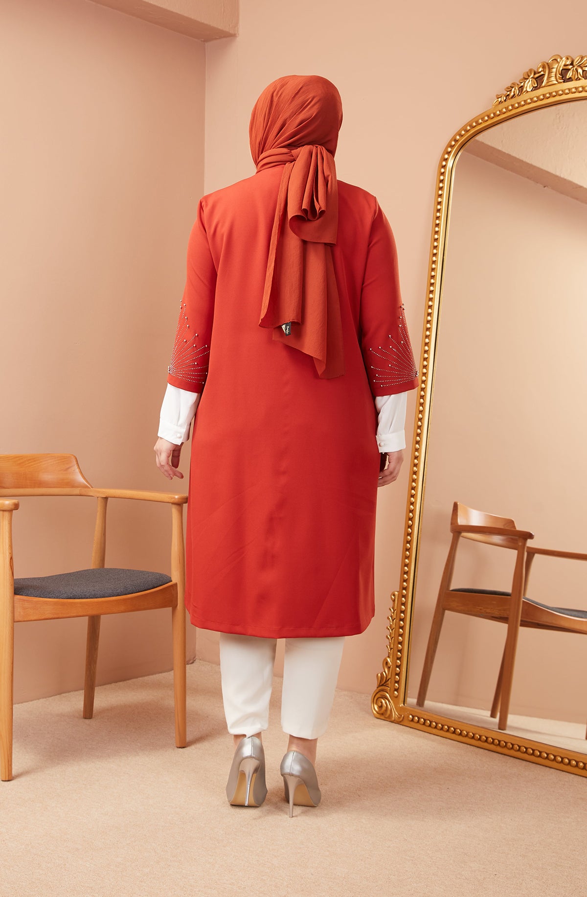 Robe en mousseline grande taille avec pierres bordeaux | 8013-2-7