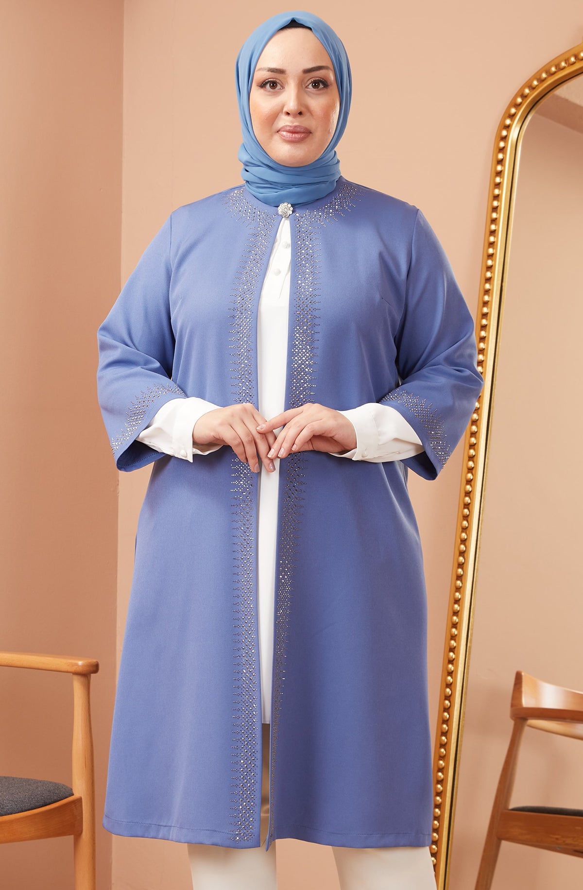 Robe en mousseline grande taille avec pierres bordeaux | 8013-2-7