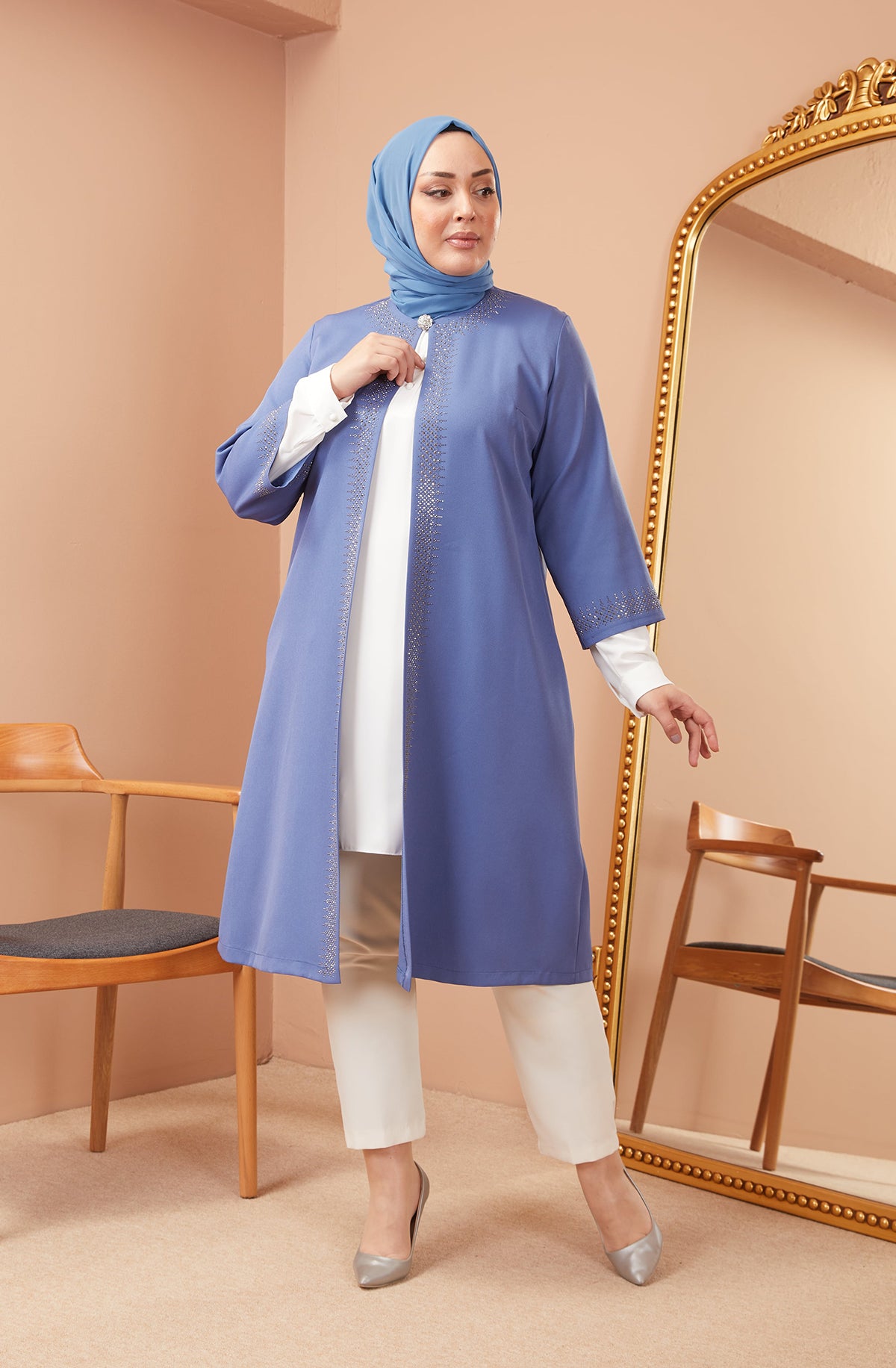Robe en mousseline grande taille avec pierres bordeaux | 8013-2-7
