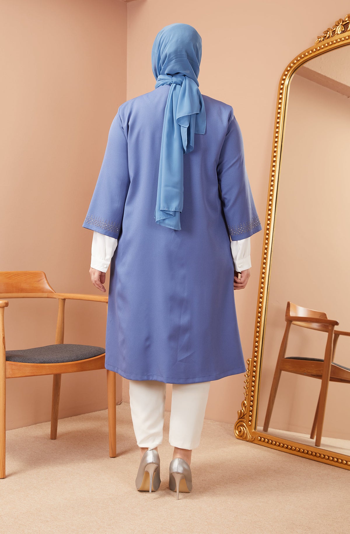 Robe en mousseline grande taille avec pierres bordeaux | 8013-2-7