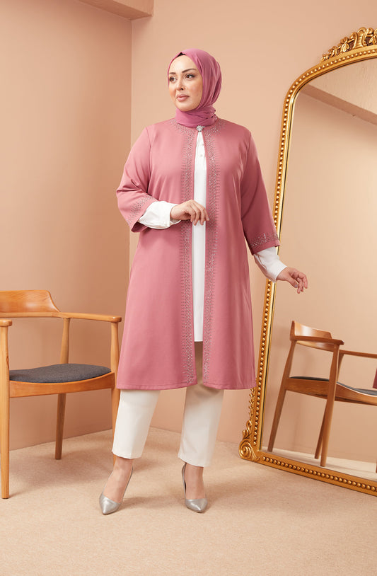 Robe en mousseline grande taille avec pierres bordeaux | 8013-2-7