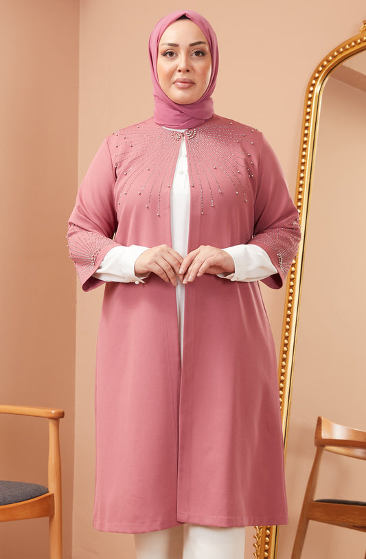 Robe en mousseline grande taille avec pierres bordeaux | 8013-2-7