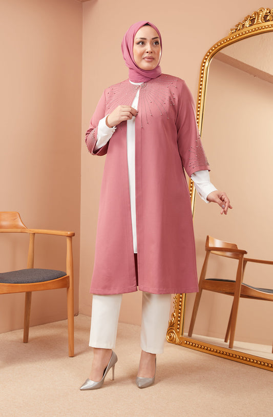 Robe en mousseline grande taille avec pierres bordeaux | 8013-2-7