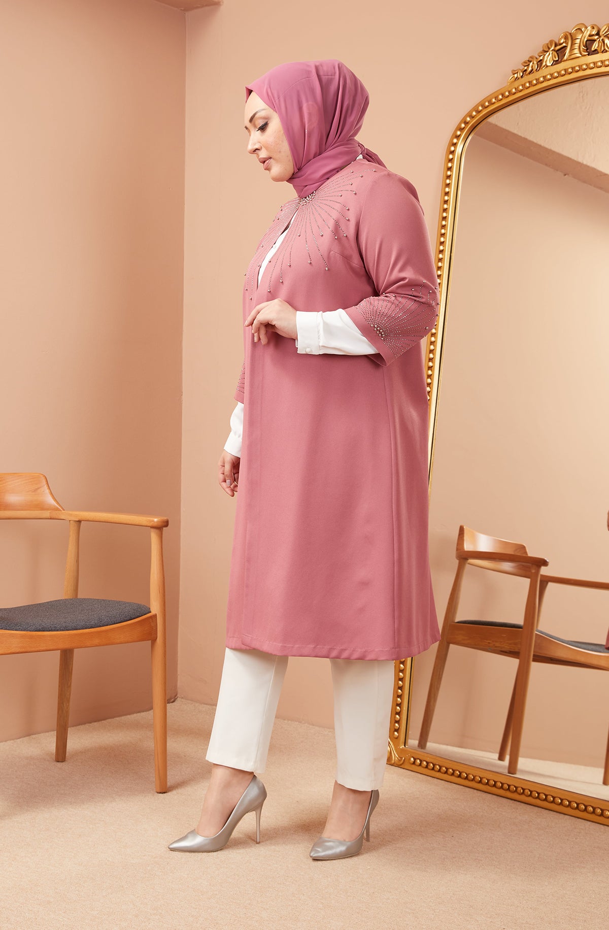 Taş Detaylı Ceketli Takım Pembe | 1100133
