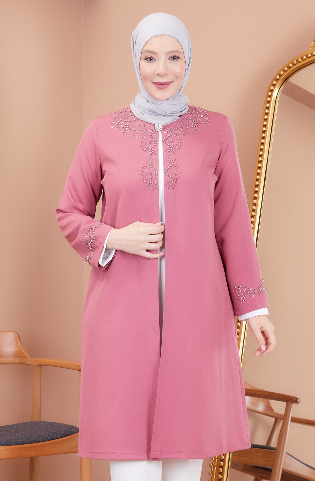 Robe en mousseline grande taille avec pierres bordeaux | 8013-2-7