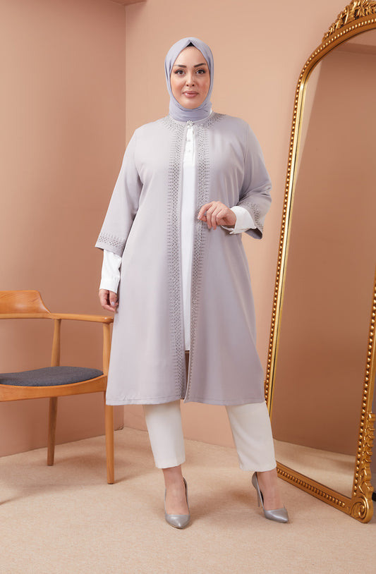 Robe en mousseline grande taille avec pierres bordeaux | 8013-2-7