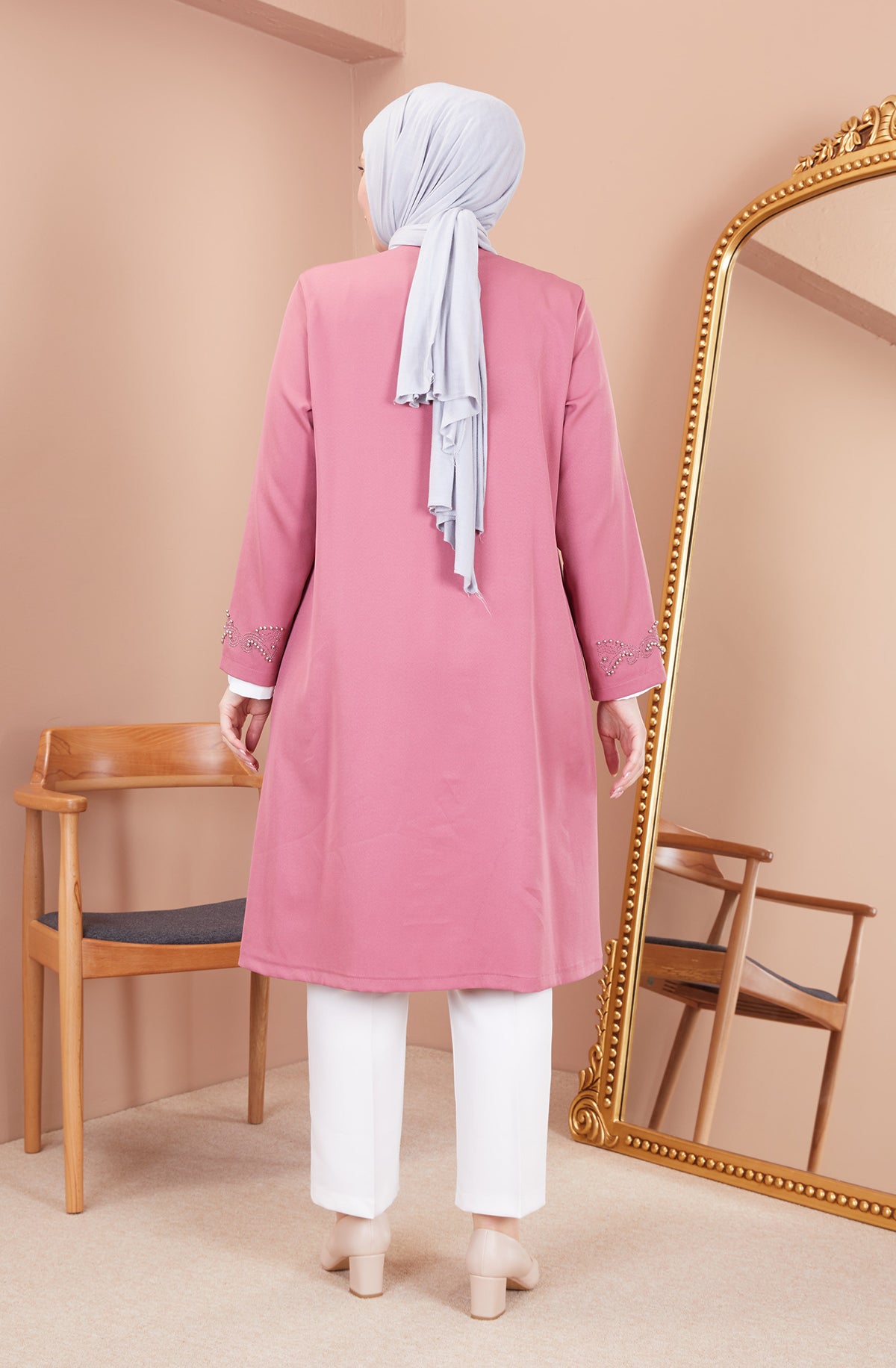 Robe en mousseline grande taille avec pierres bordeaux | 8013-2-7