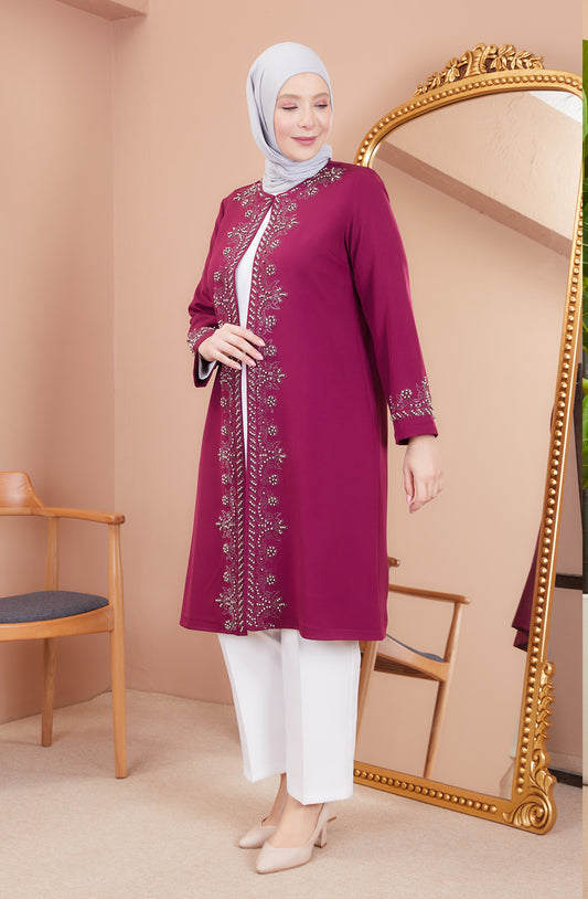 Robe en mousseline grande taille avec pierres bordeaux | 8013-2-7