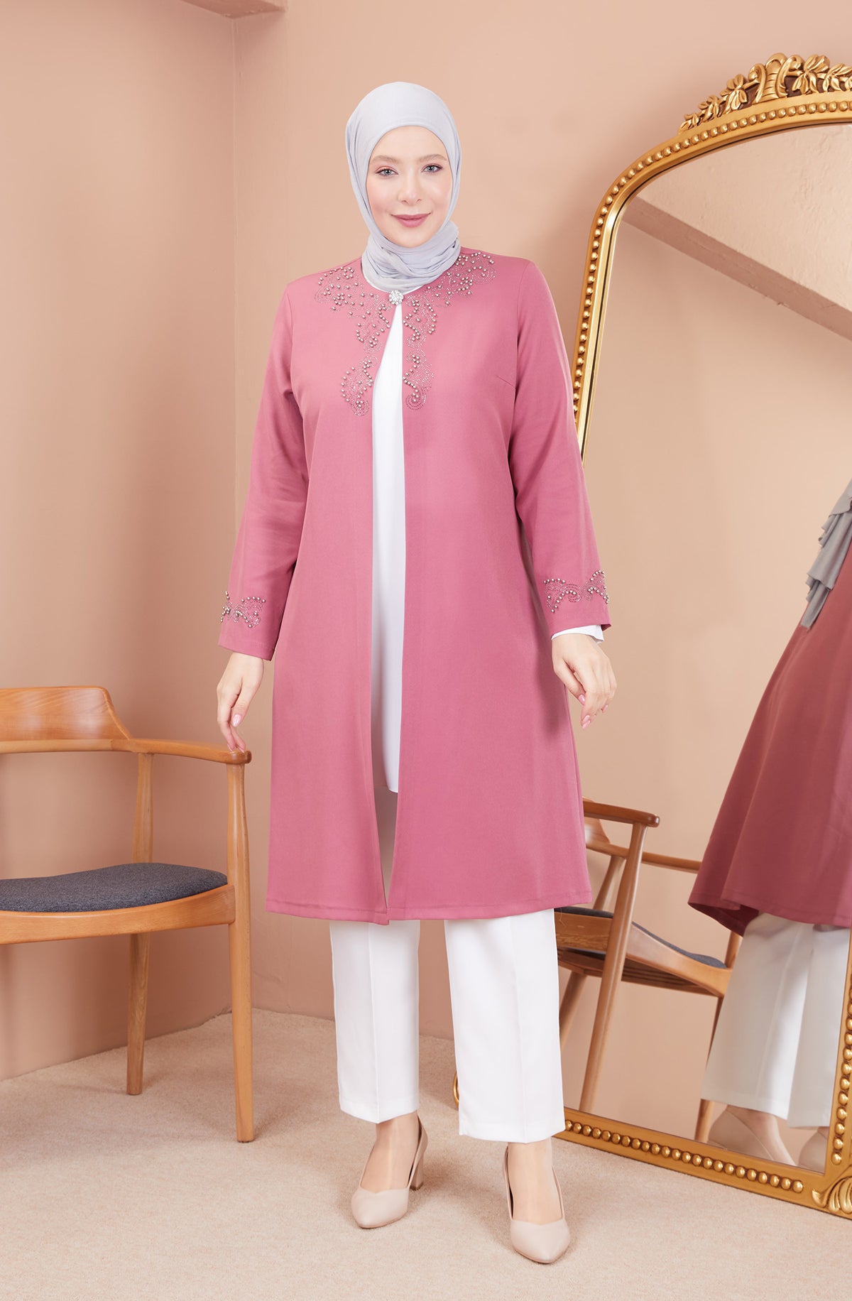 Robe en mousseline grande taille avec pierres bordeaux | 8013-2-7