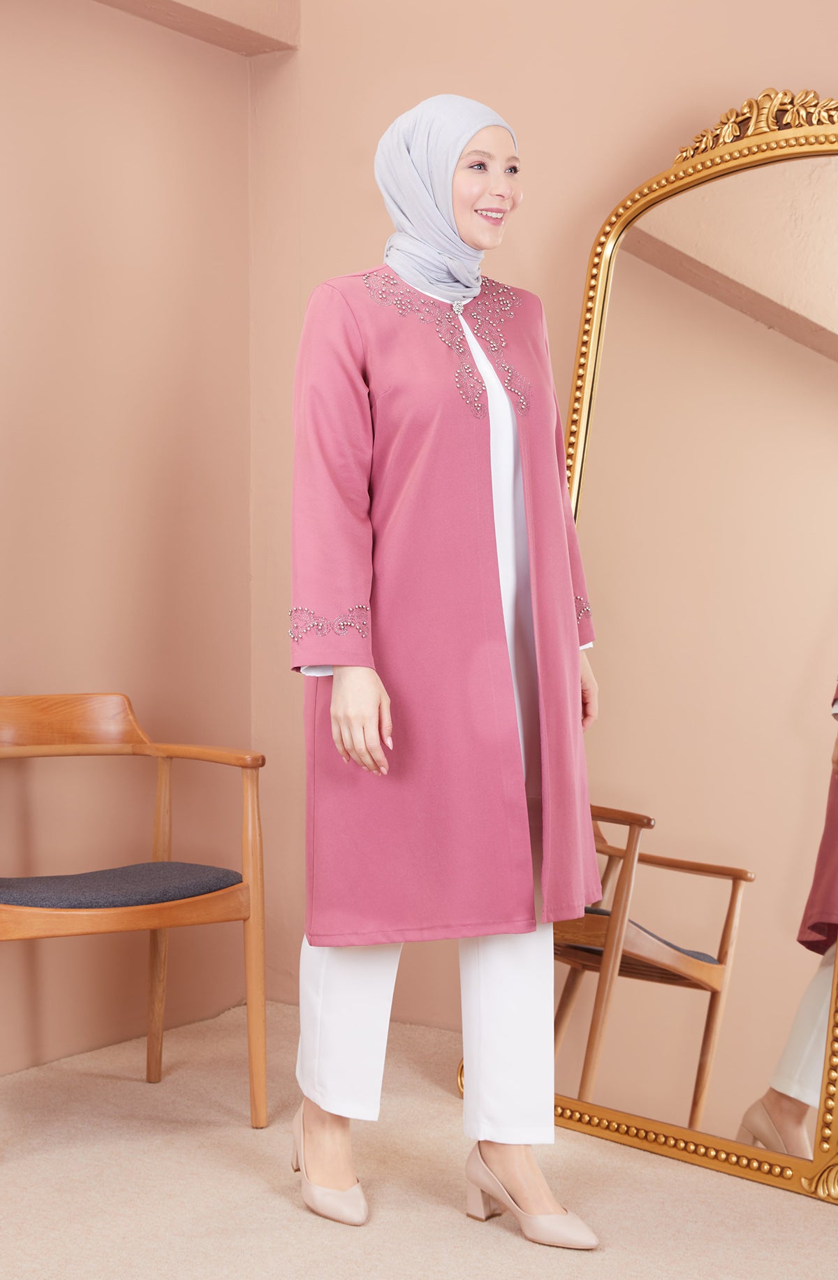 Robe en mousseline grande taille avec pierres bordeaux | 8013-2-7