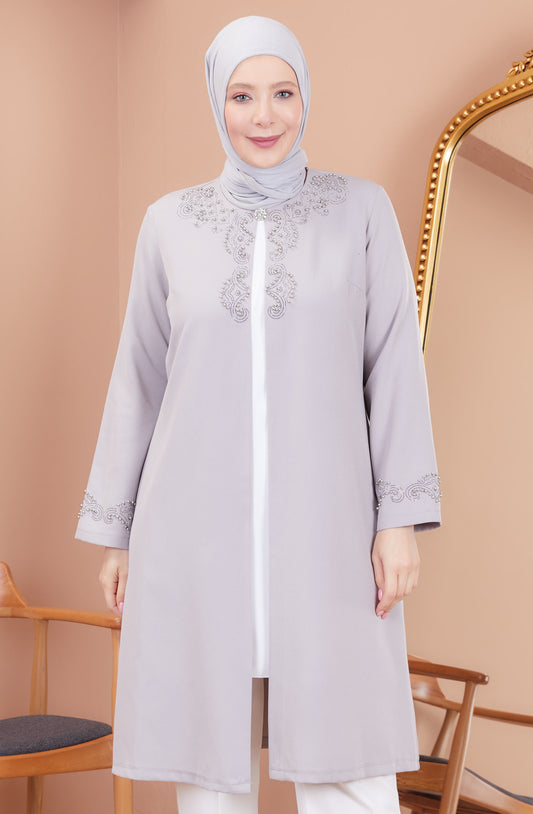 Robe en mousseline grande taille avec pierres bordeaux | 8013-2-7