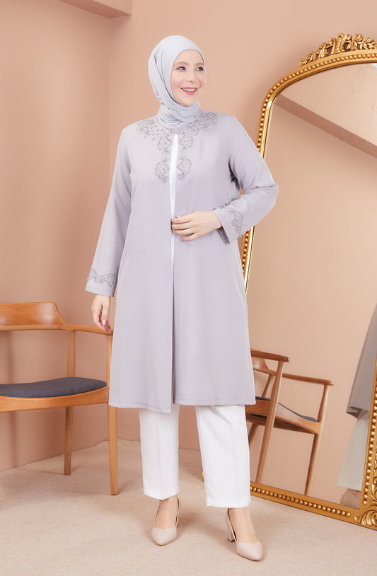 Robe en mousseline grande taille avec pierres bordeaux | 8013-2-7