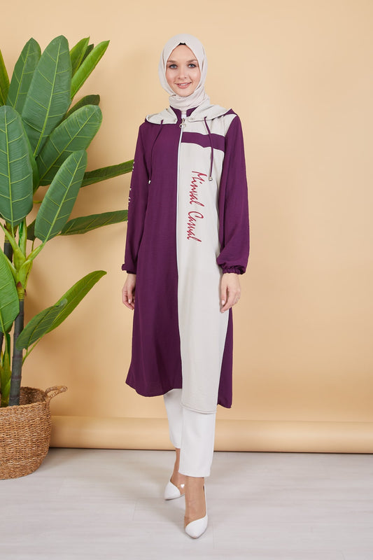 Robe en mousseline grande taille avec pierres bordeaux | 8013-2-7