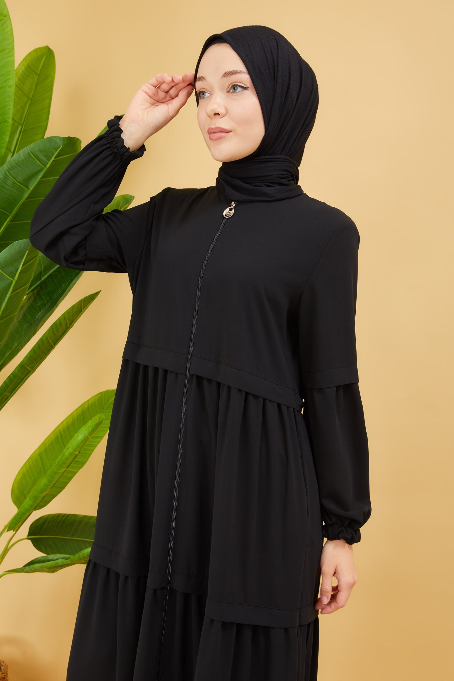 Kat Detaylı Bol Kesim Ferace Siyah | 2068-1